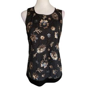 Etcetera Black Velvet Sleeveless Top with Sequin Embellishments Size 4